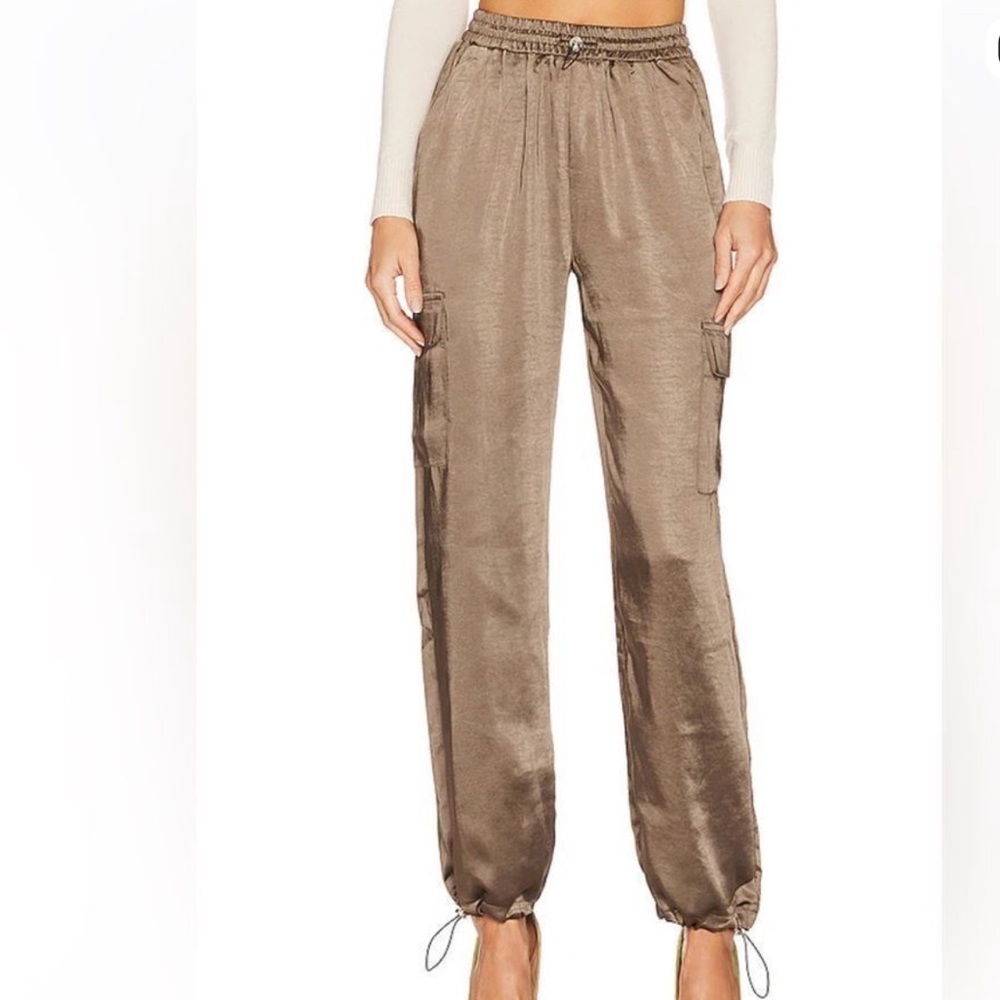 Women's Superdown Satin Cargo Jogger Pants in Olive